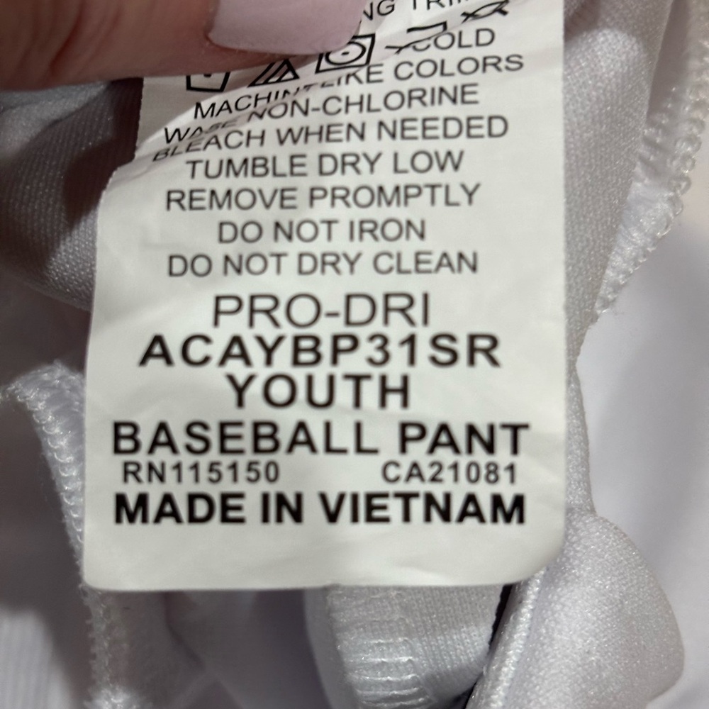 Youth Rawlings White Baseball Pants with Black Logo - Picture 5 of 5